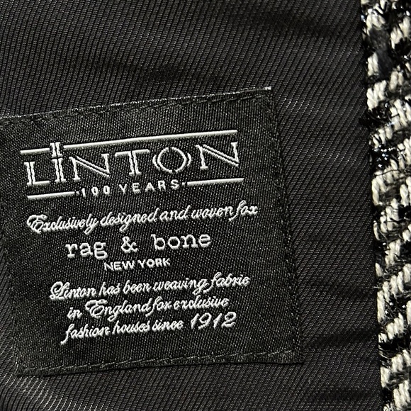 RAG & BONE Ames Linton Blazer Jacket Black White Herringbone Tweed Size 12 EUC - Picture 4 of 16